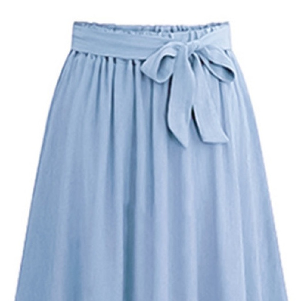 Dusty Blue Tie Waist Midi Skirt XL Flowy Elegant - Picture 6 of 7